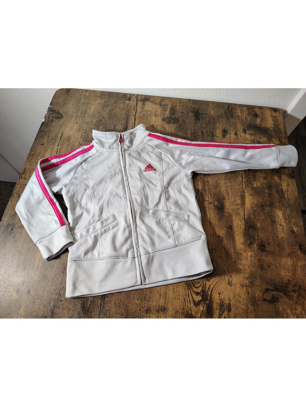 Baby Girl 2T Adidas Track Suit Jacket 2T Gray Pink Pockets Zip Up
